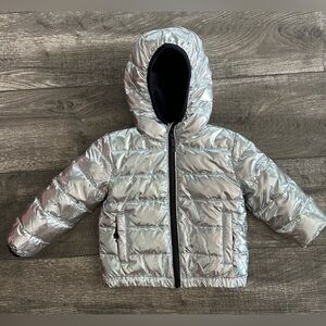 PRIMARY Brand Silver fleece lined Puffer Jacket. Size 2t.